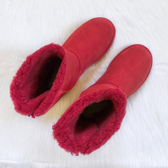 UGG Bailey Bow Diagonal Stripes Poppy Red Boots - Picture 3 of 8